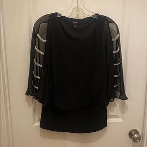 MSK Black Sheer Sleeve Cocktail Dress with Rhinestone Strap Accents